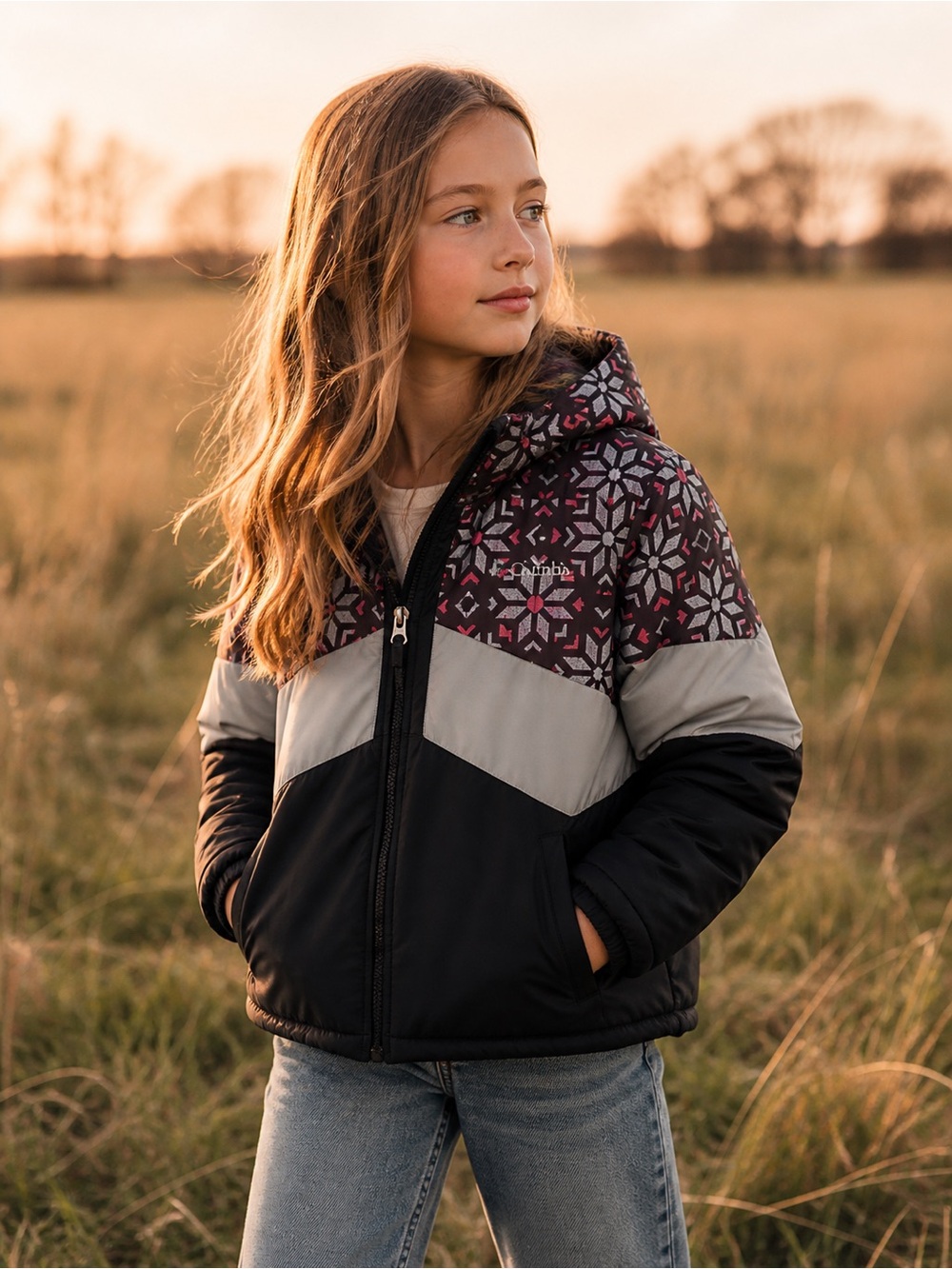 Columbia Girls’ Horizon Ride Ii Jacket • size small (7/8) • Black Paperflakes